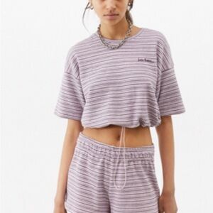 iets frans x Urban Outfitters Striped Toweling Bubble Hem cropped t shirt